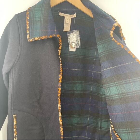 SOFT SURROUNDINGS Reversible Coat Size Small Plaid Leopard Black Wool Blend NWT - Picture 11 of 14